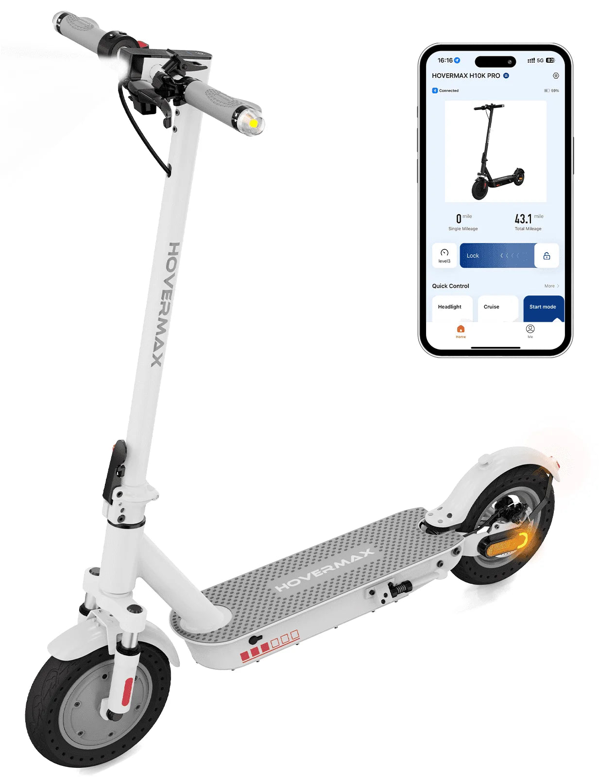 H10K Pro Electric Scooter, 500W Motor 19MPH Top Speed 22 Miles Long Range, 10'' Solid Tires Folding Electric Scooter for Adult Commute