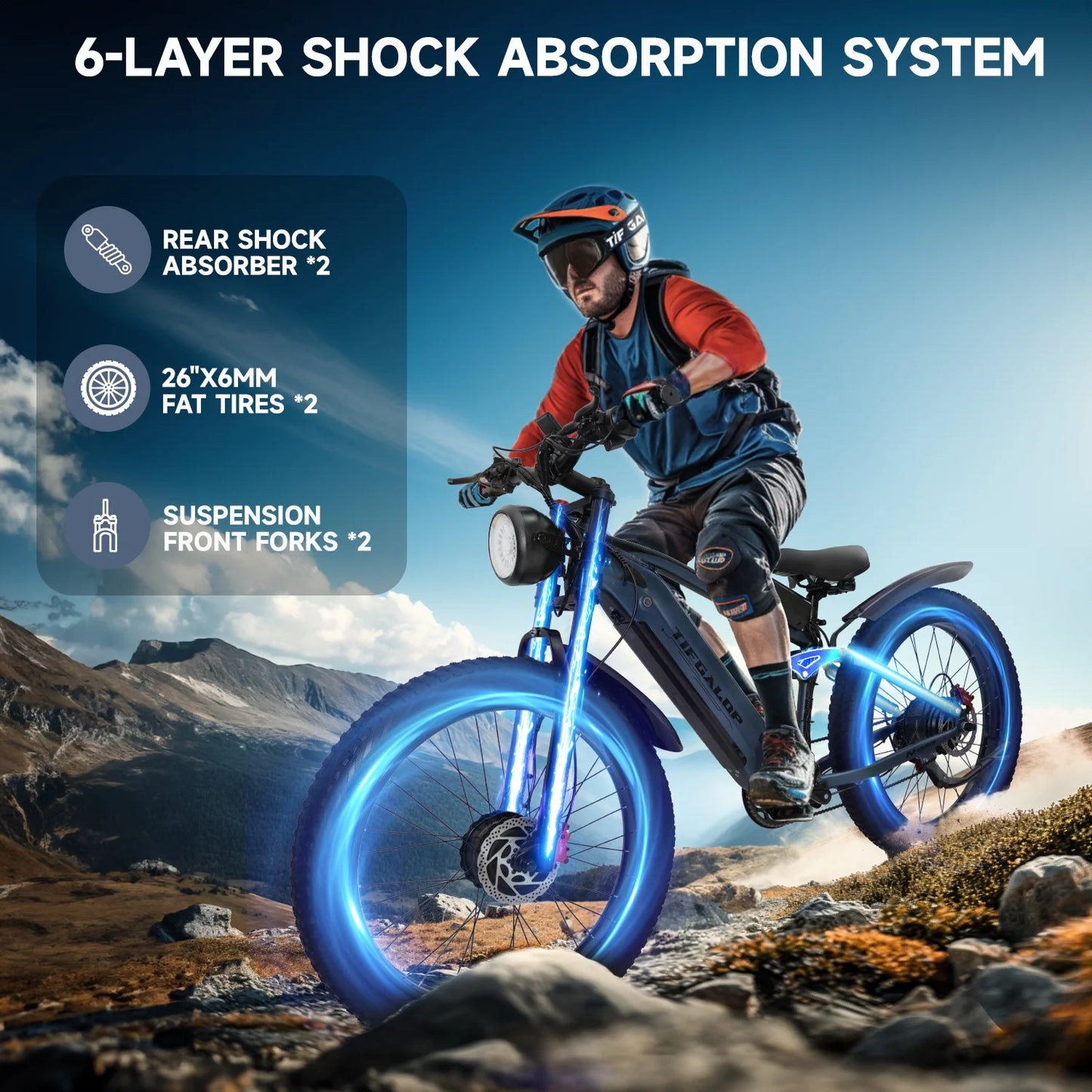 Adult Electric Bike, Dual Motor, 52V 22Ah Battery UL 2849 Certified, 26 Inch Tire Off-Road Electric Mountain Bike, Full Suspension, 7 Speeds, Unisex Electric Bike