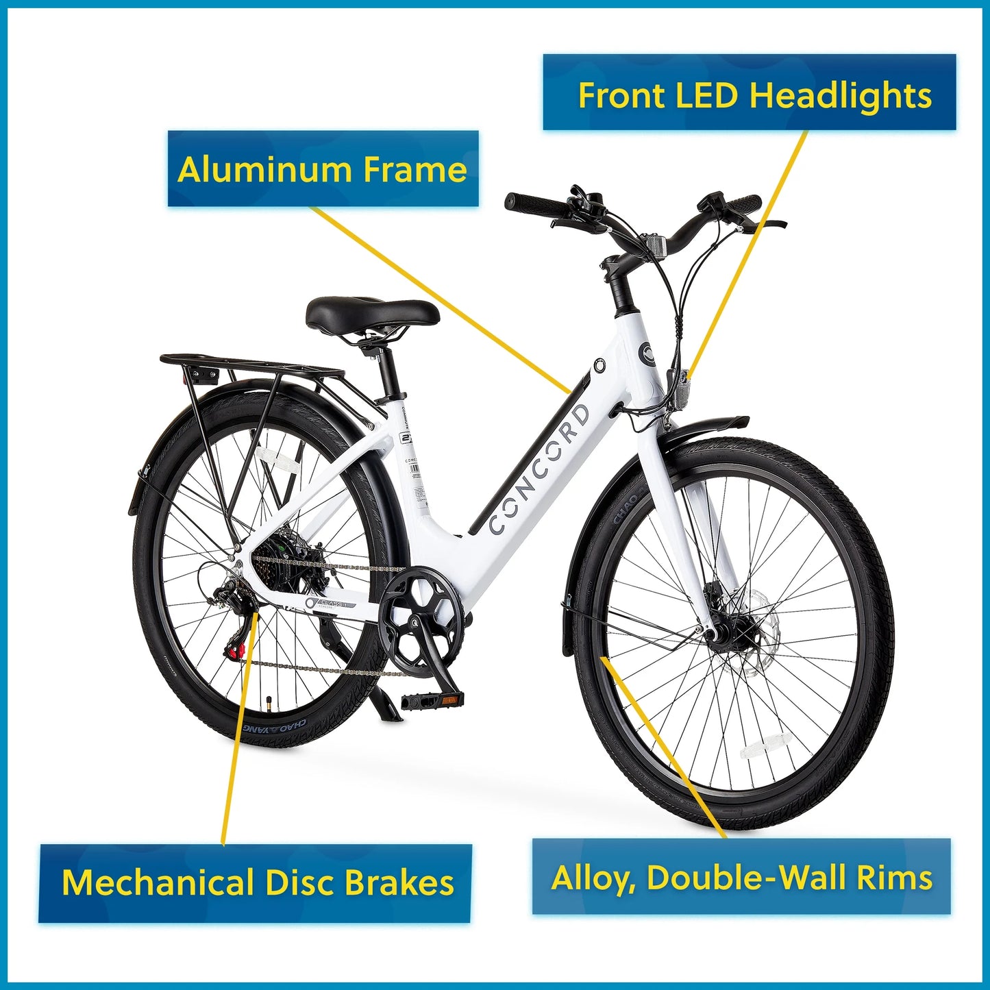 27.5" Step-Thru Electric Commuter Bike, 36V, White, Fits Riders 5'1" - 6'1", Adult, Unisex