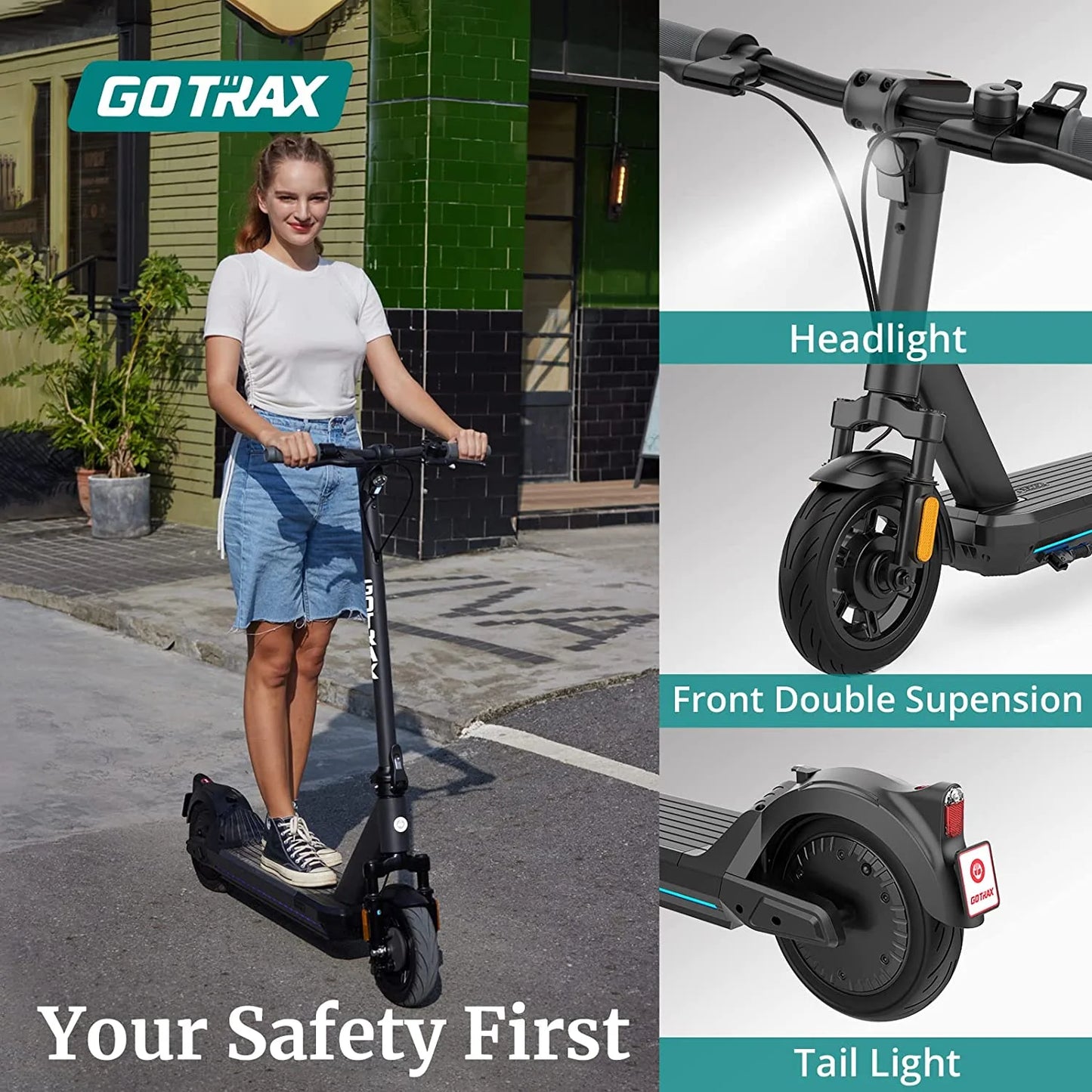 G5 Adults Electric Scooter, Peak 750W 48V 10" Air-Filled Tires 20Mph Folding Electric Scooter with Duble Suspension, Grey