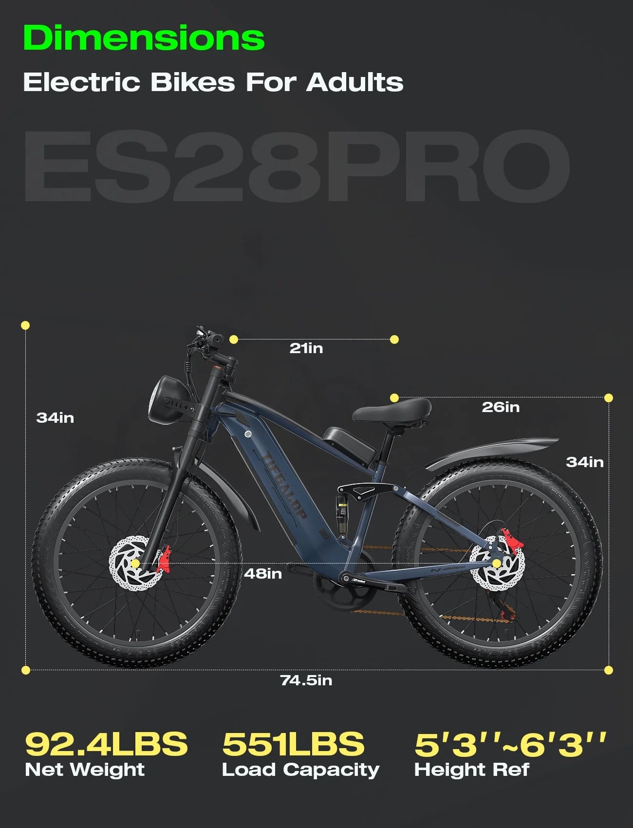Adult Electric Bike, Dual Motor, 52V 22Ah Battery UL 2849 Certified, 26 Inch Tire Off-Road Electric Mountain Bike, Full Suspension, 7 Speeds, Unisex Electric Bike