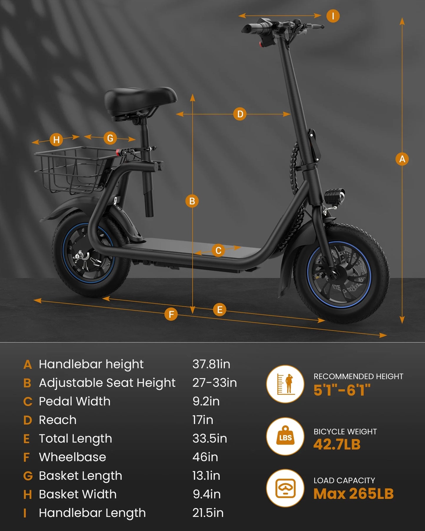 450W Electric Scooter with Seat for Adult, 12 Inch Commuter Electric Scooter with Basket and Adjustable Seat- up to 21 Miles 15.5MPH