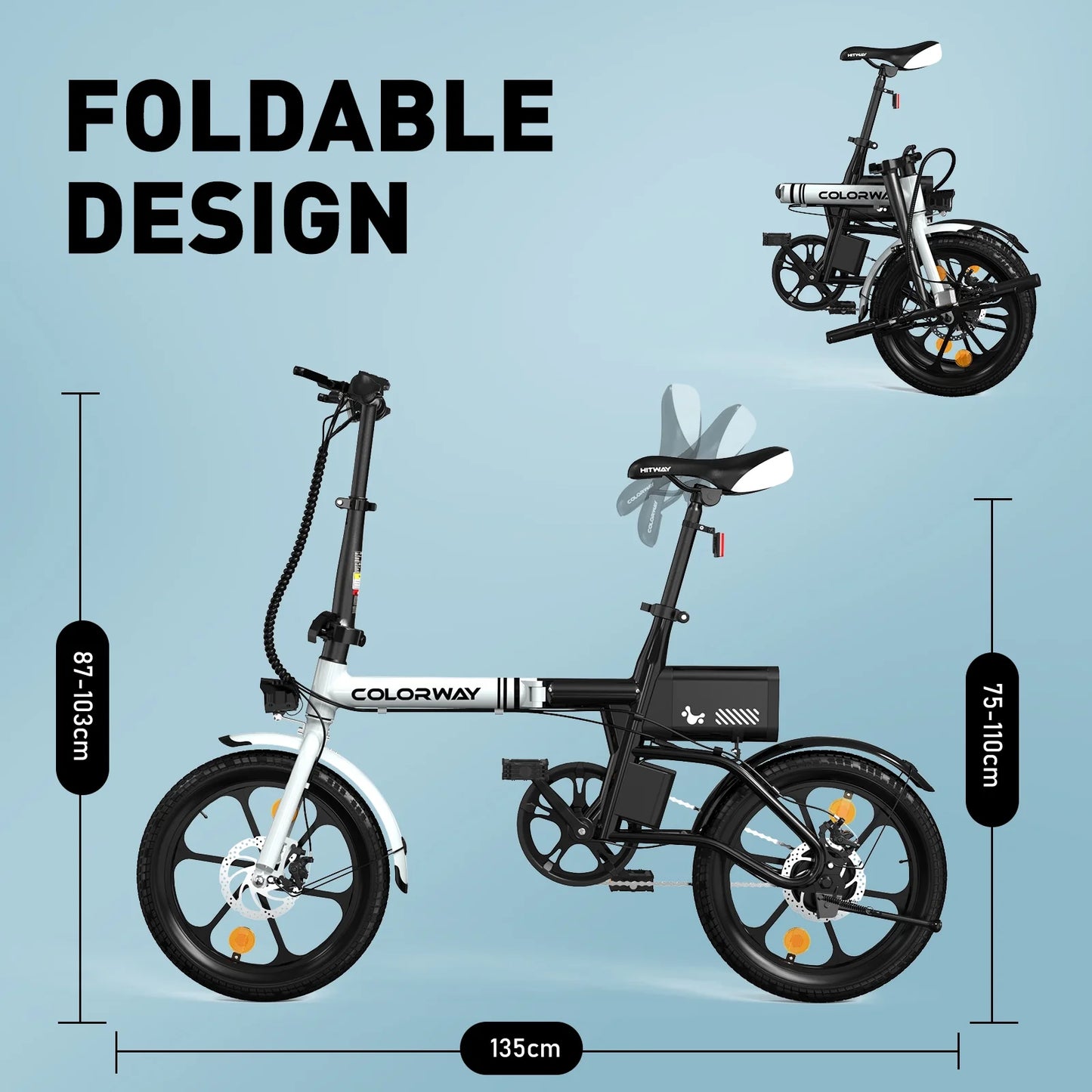 BK35M Folding Electric Bicycles, 16 Inch E Bike 350W City E-Bike Max. Range 16-37MILE for Adults