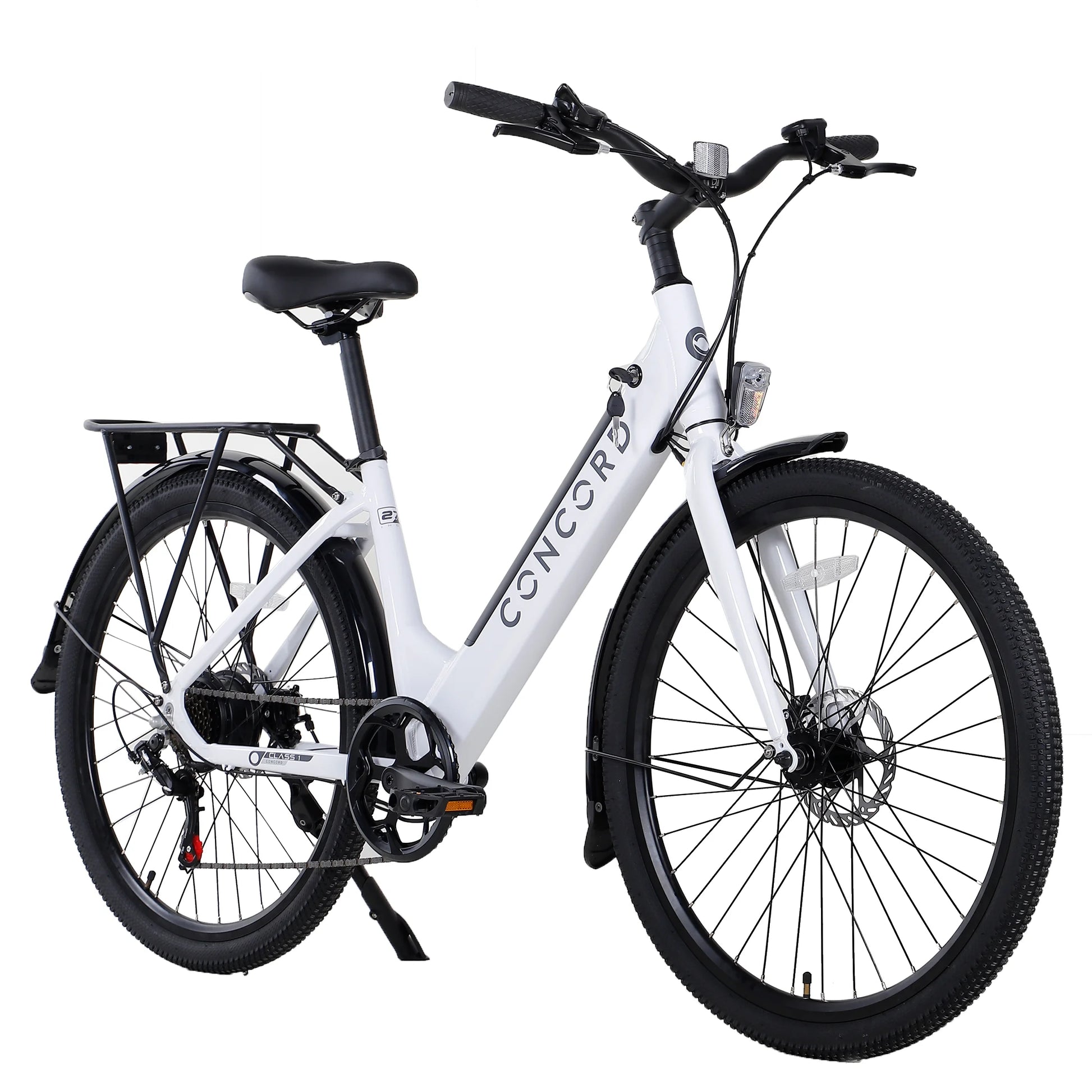 27.5"  Step-Thru Electric Commuter Bike, 36V, White, Fits Riders 5'1" - 6'1", Adult, Unisex