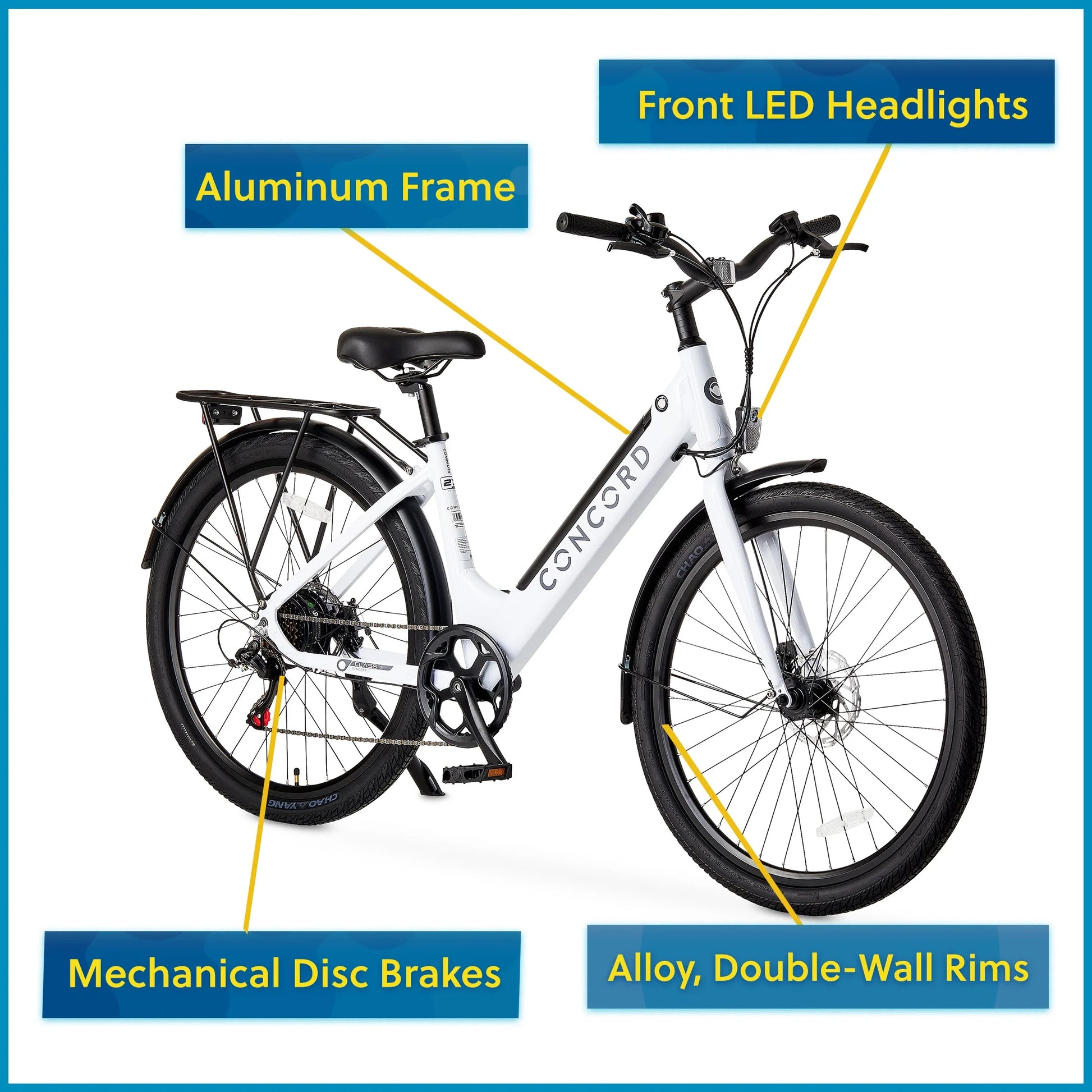 27.5"  Step-Thru Electric Commuter Bike, 36V, White, Fits Riders 5'1" - 6'1", Adult, Unisex