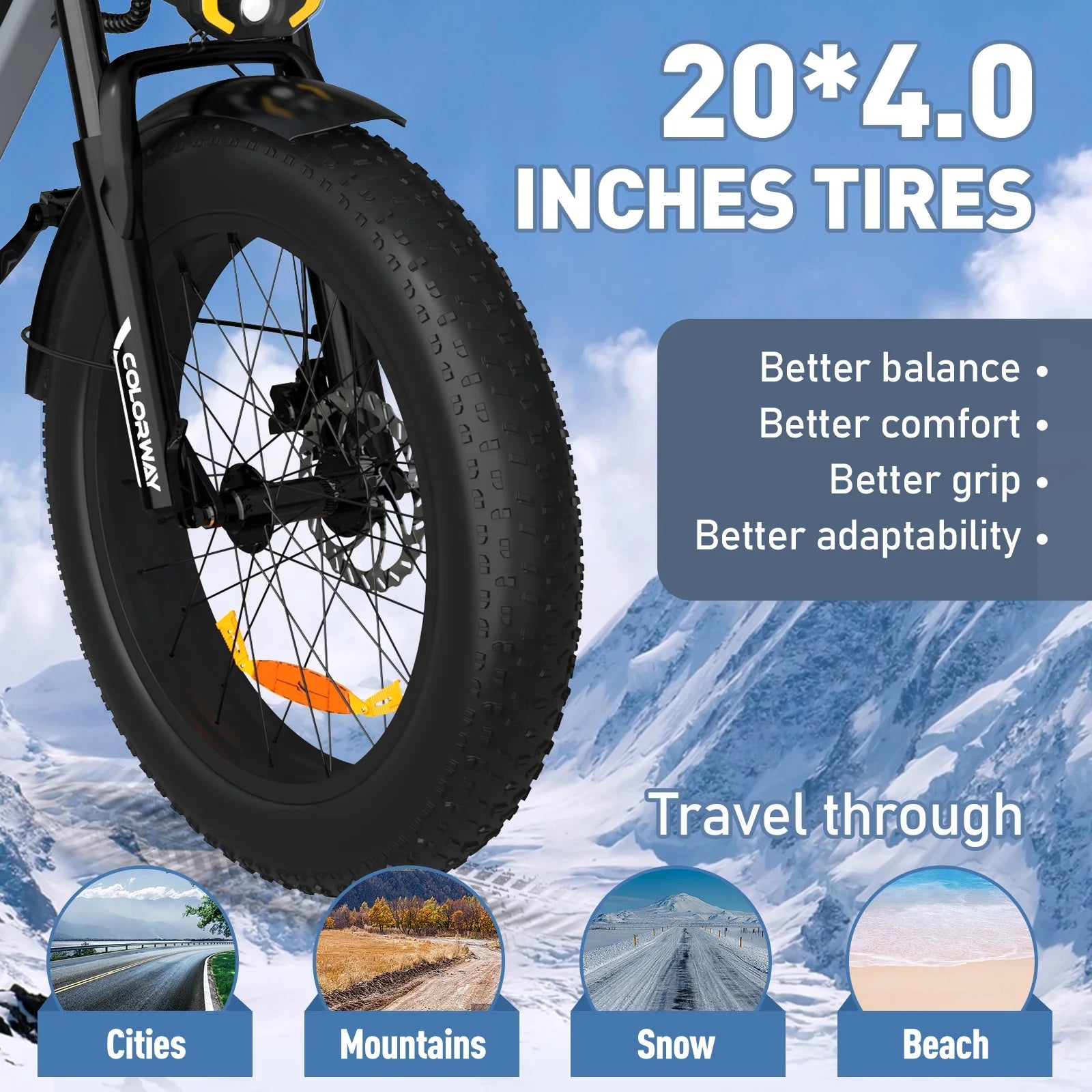 750W Electric Bike for Adults,20X4.0 Fat Tire Off-Road E Bike,36V/12Ah Battery Snow Beach Mountain Bike for Outdoor Cycling E Bike UL2849