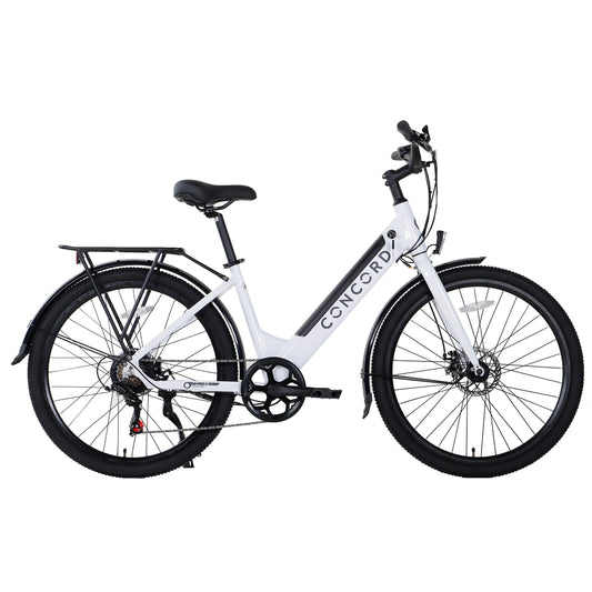 27.5"  Step-Thru Electric Commuter Bike, 36V, White, Fits Riders 5'1" - 6'1", Adult, Unisex