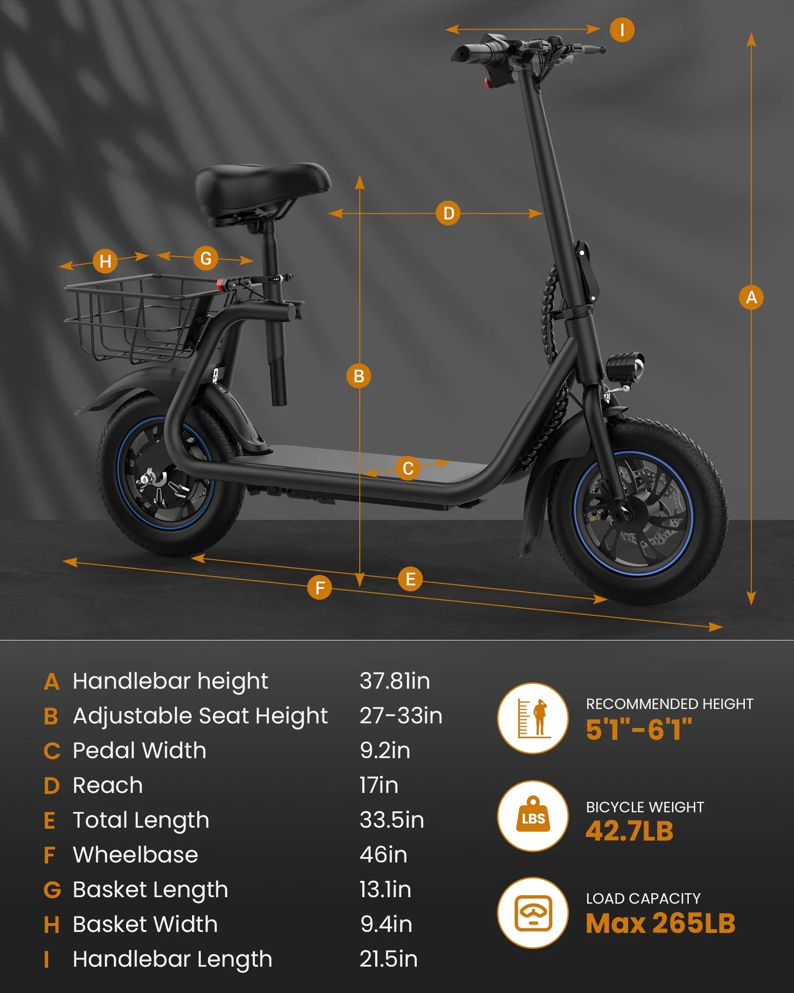 450W Electric Scooter with Seat for Adult, 12 Inch Commuter Electric Scooter with Basket and Adjustable Seat- up to 21 Miles 15.5MPH
