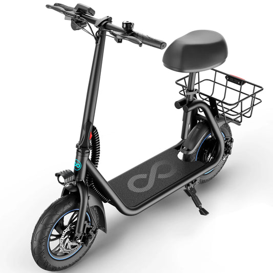 450W Electric Scooter with Seat for Adult, 12 Inch Commuter Electric Scooter with Basket and Adjustable Seat- up to 21 Miles 15.5MPH